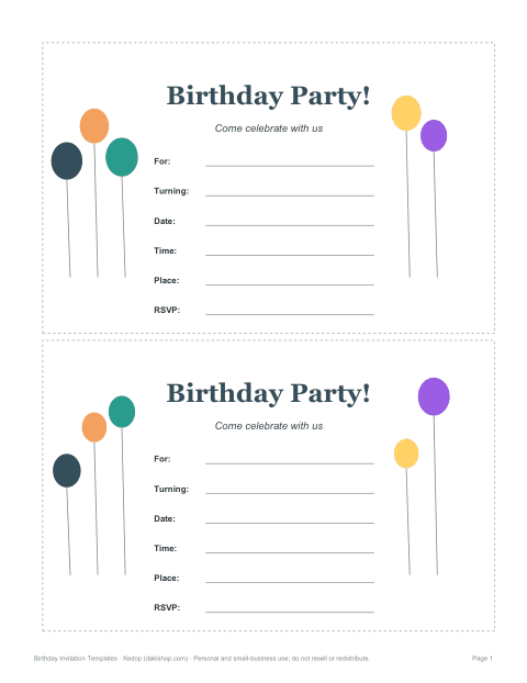 Preview of the first page of Balloons invitation