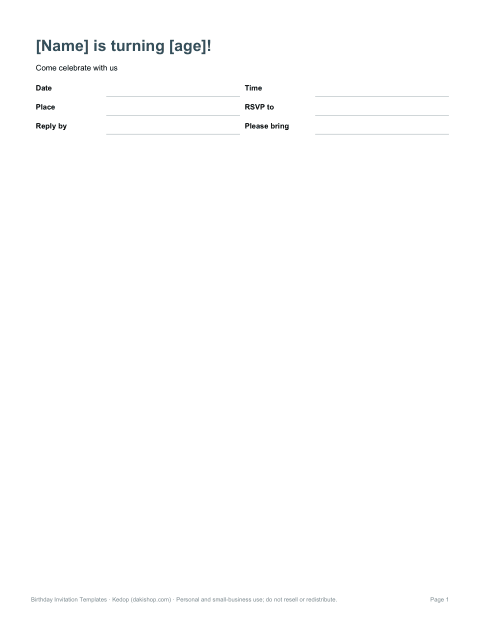 Preview of the first page of Editable invitation (DOCX)